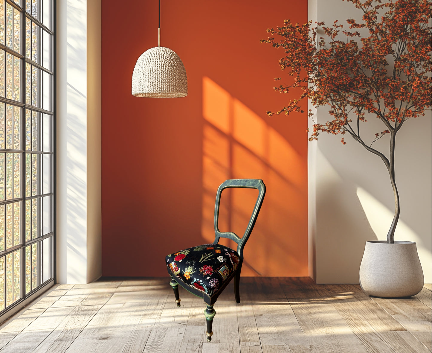 Antique Chair | Re-Designed | Frida Kahlo | Dinning Room | Handmade | Green&Gold finish