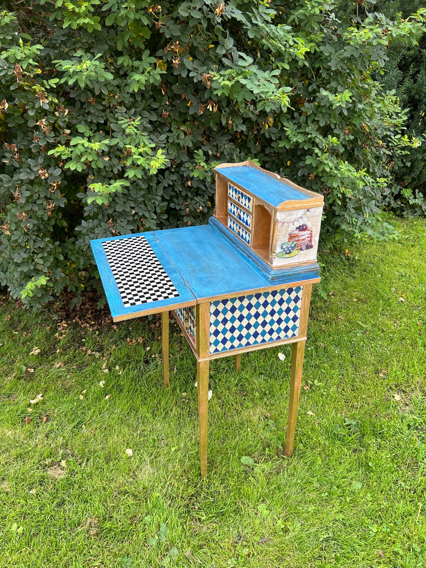 Antique Mini Desk | Re-Designed | Alice in Wonderland | Decoupage | Bright Design | Writing Table | Kids Room | Handmade