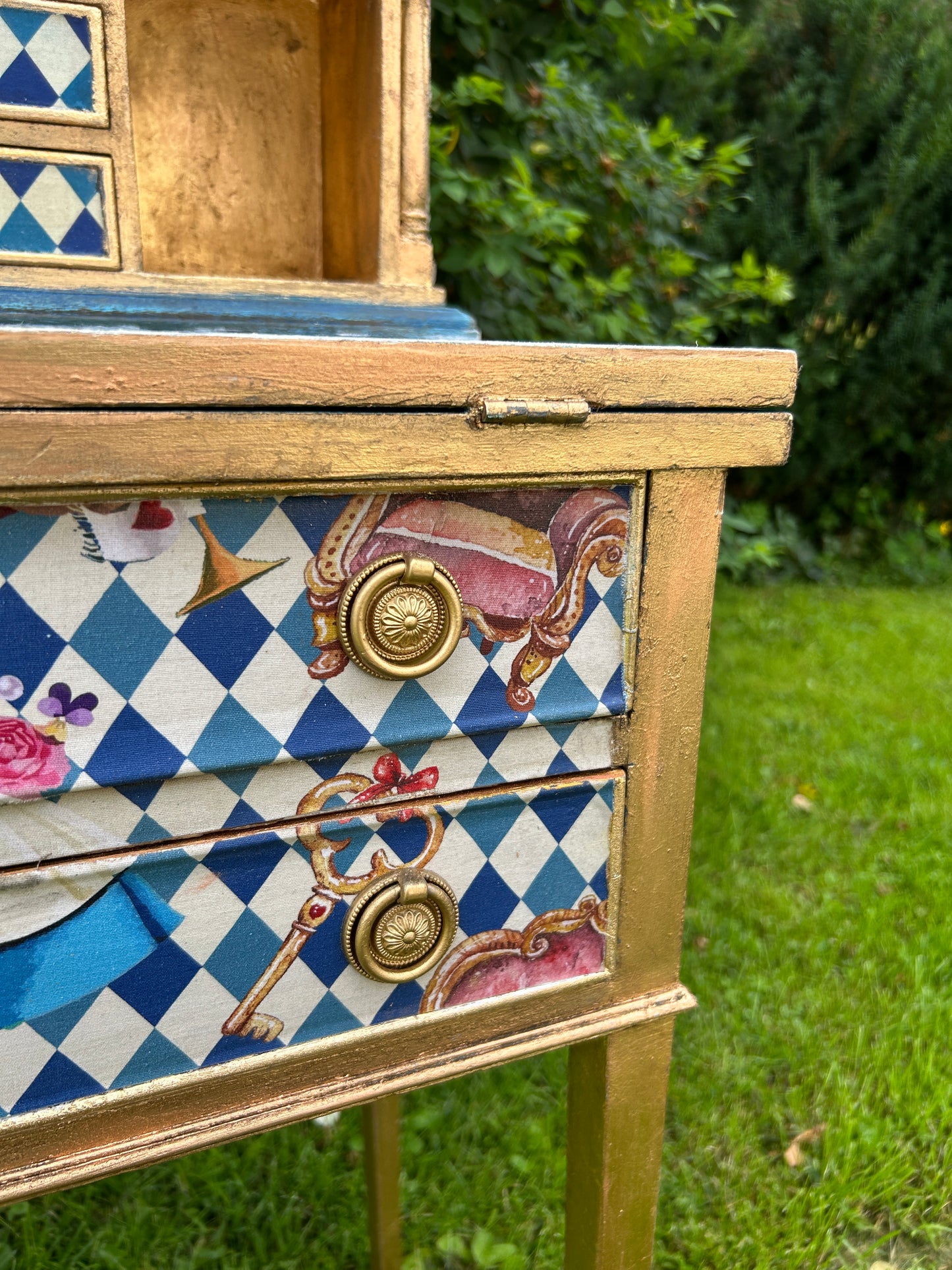 Antique Mini Desk | Re-Designed | Alice in Wonderland | Decoupage | Bright Design | Writing Table | Kids Room | Handmade