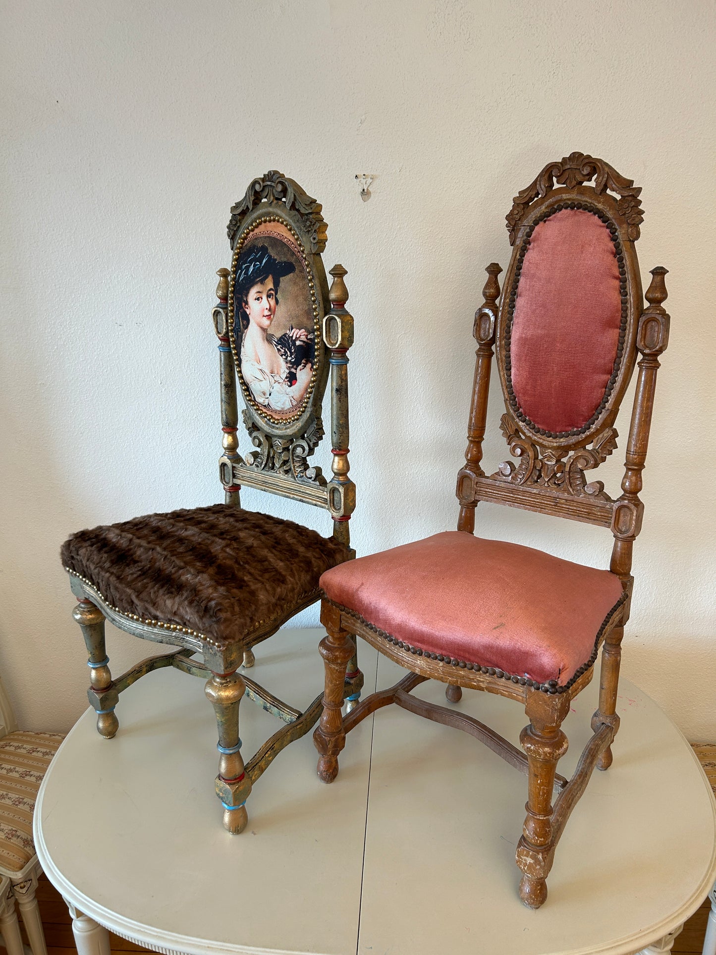 Sold-Out! Antique Chairs with mink seat