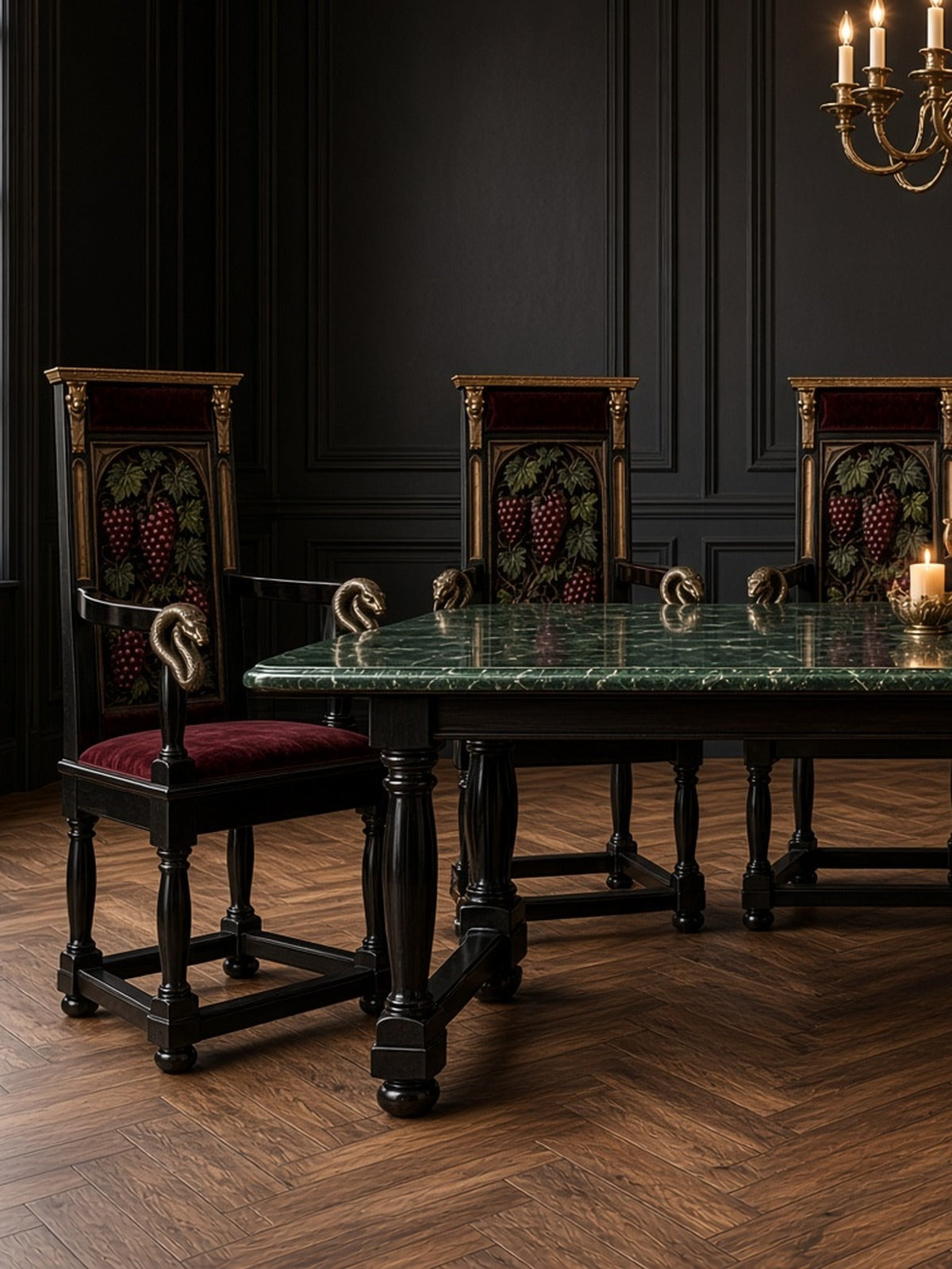 Bacchus armchairs at the end of a dining table