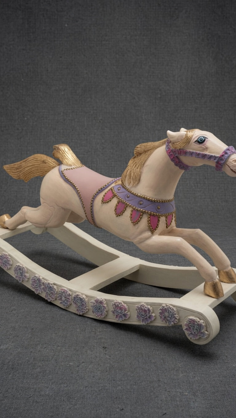Hand-Painted Antique Rocking Horse – Pastel Nursery Decor, Heirloom Toy
