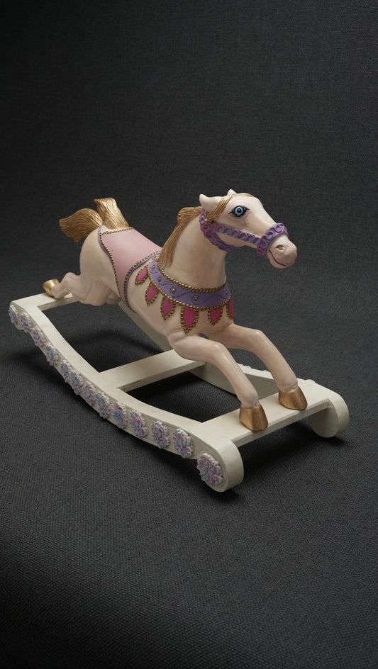 Hand-Painted Antique Rocking Horse – Pastel Nursery Decor, Heirloom Toy