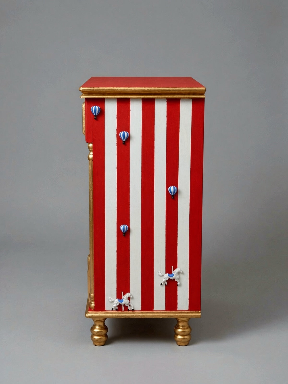 Vintage Circus Dresser | Hand-Painted Circus Theme Chest of Drawers | Red & Gold Circus Nursery or Bedroom Furniture