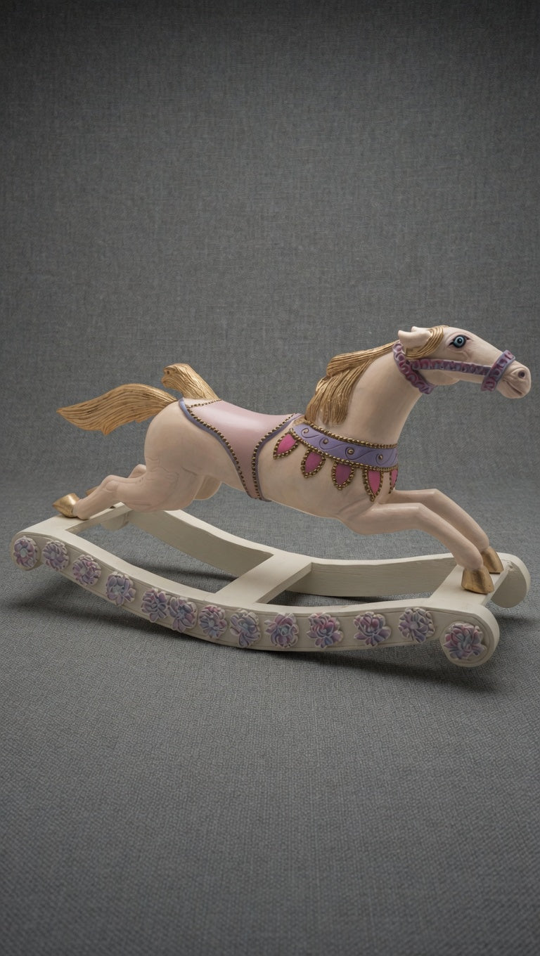 Hand-Painted Antique Rocking Horse – Pastel Nursery Decor, Heirloom Toy