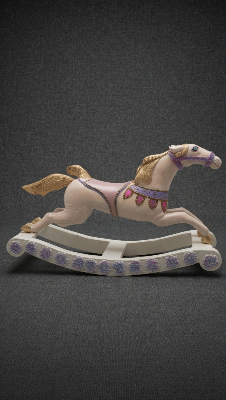 Hand-Painted Antique Rocking Horse – Pastel Nursery Decor, Heirloom Toy