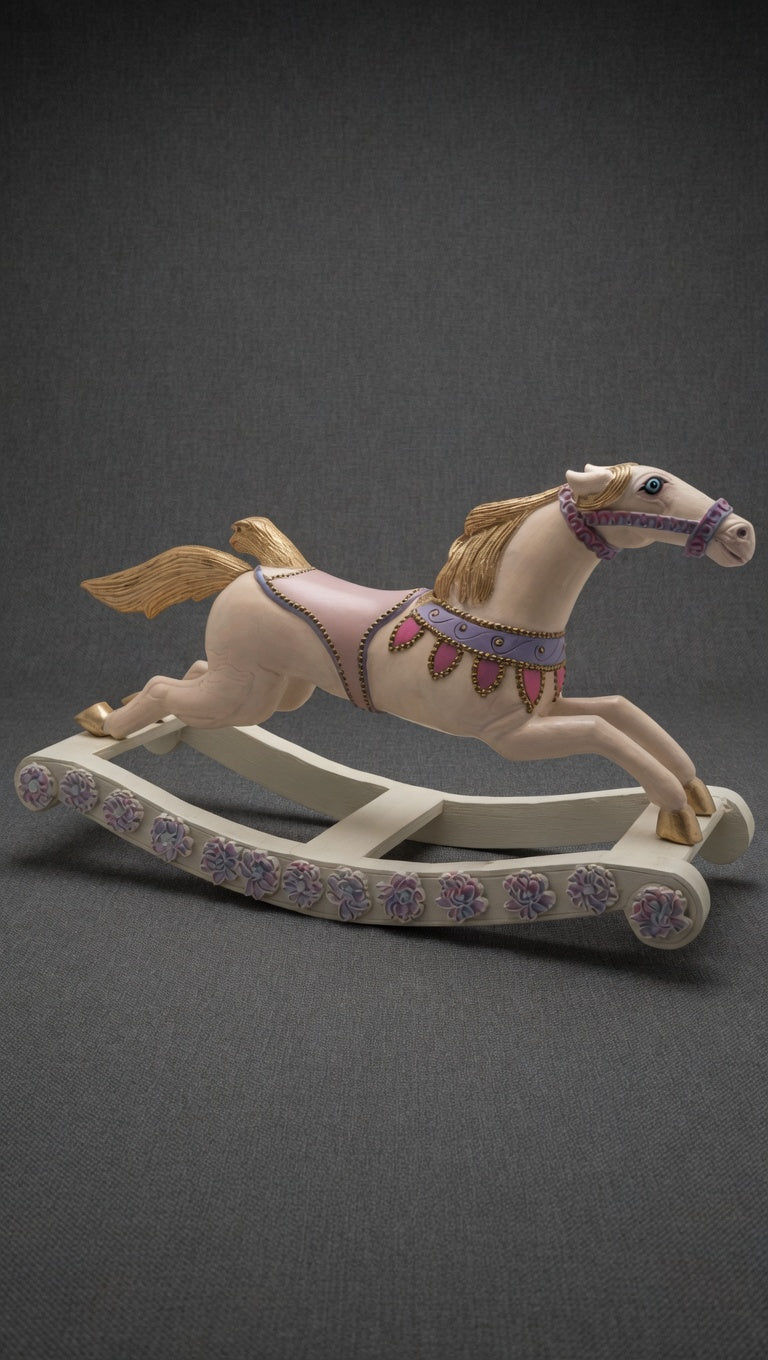 Hand-Painted Antique Rocking Horse – Pastel Nursery Decor, Heirloom Toy