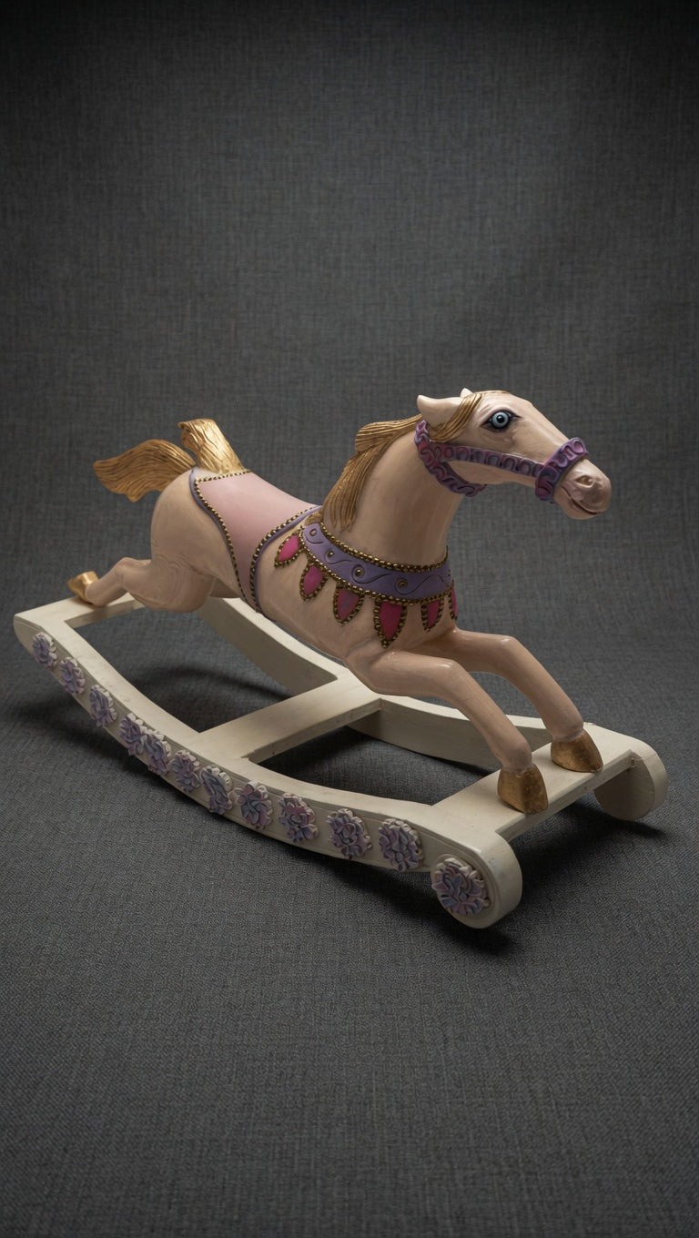 Hand-Painted Antique Rocking Horse – Pastel Nursery Decor, Heirloom Toy