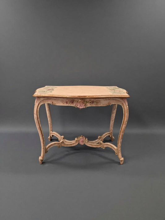 Vintage French Provincial Painted Table | Shabby Chic Floral Console Table | Ornate Rococo Vanity Desk with Hand-Painted Roses
