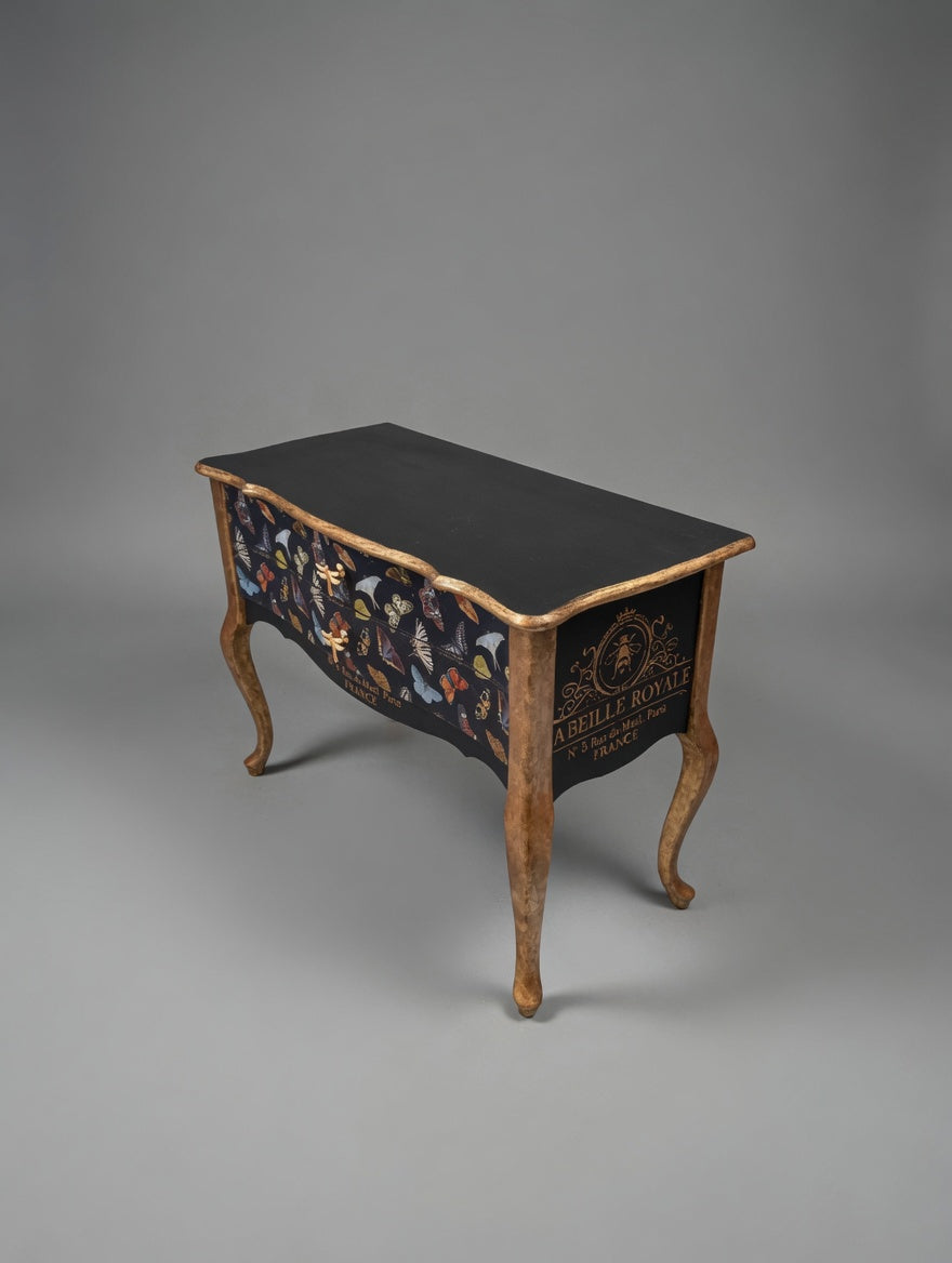 Antique Dresser | Re-Designed | Butterfly Decoupage | Gold Finish | Nightstand | Lingerie Chest | Bedroom Kommode | Handmade
