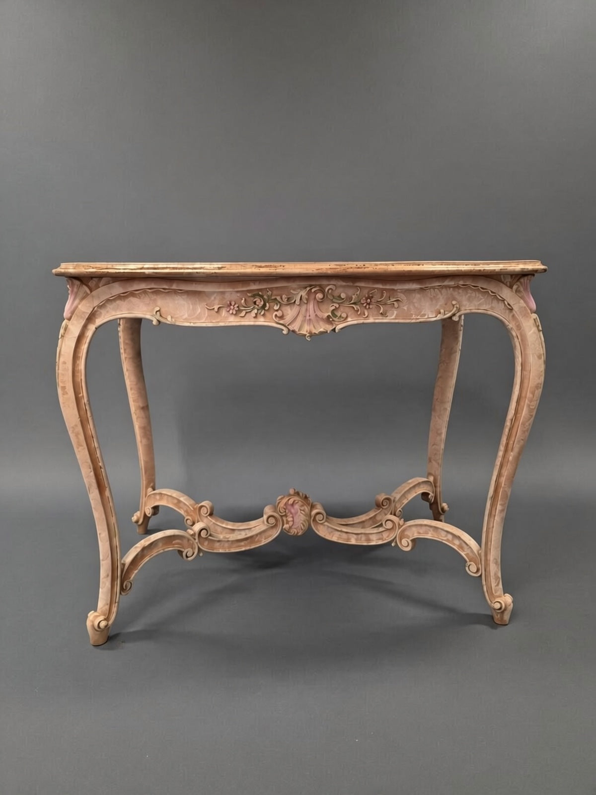 Vintage French Provincial Painted Table | Shabby Chic Floral Console Table | Ornate Rococo Vanity Desk with Hand-Painted Roses
