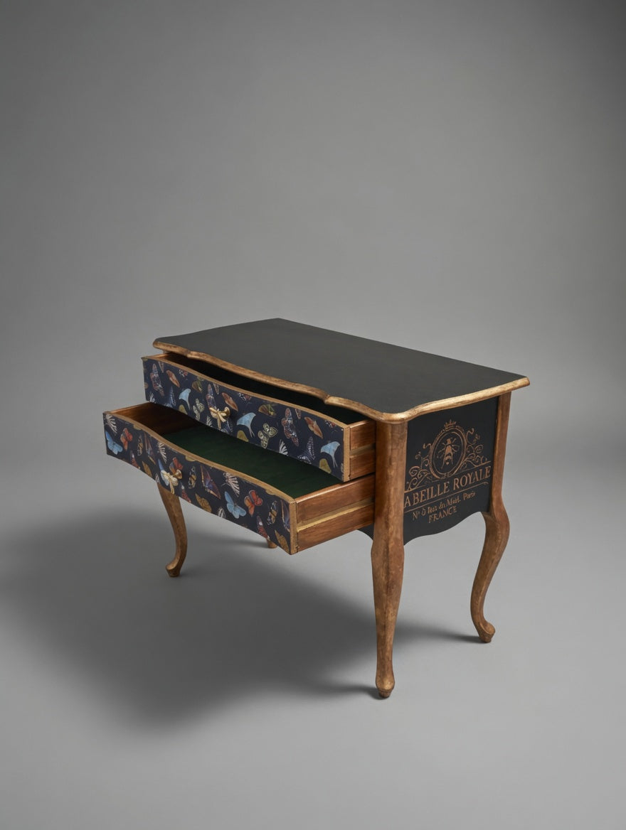 Antique Dresser | Re-Designed | Butterfly Decoupage | Gold Finish | Nightstand | Lingerie Chest | Bedroom Kommode | Handmade
