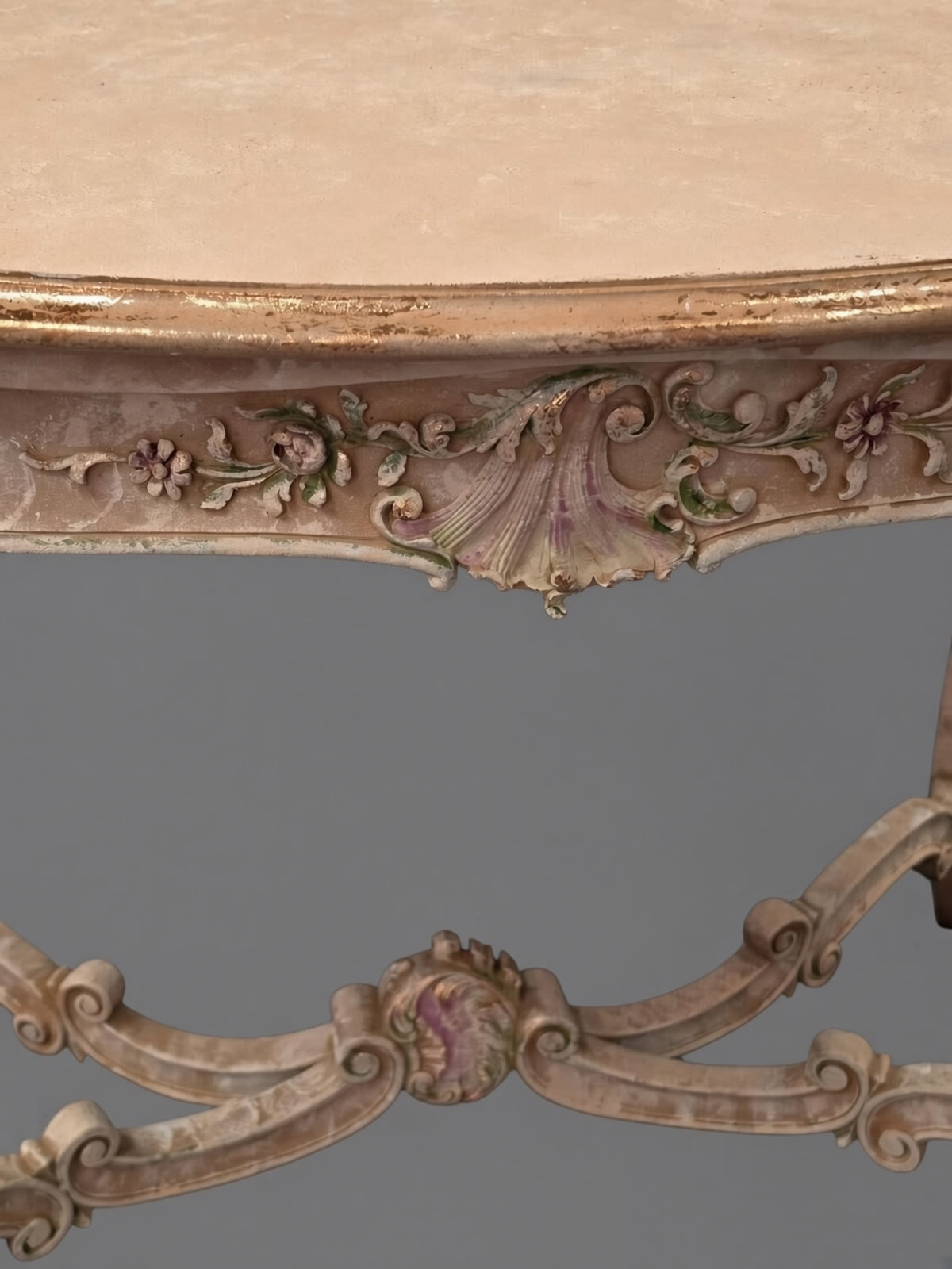 Vintage French Provincial Painted Table | Shabby Chic Floral Console Table | Ornate Rococo Vanity Desk with Hand-Painted Roses