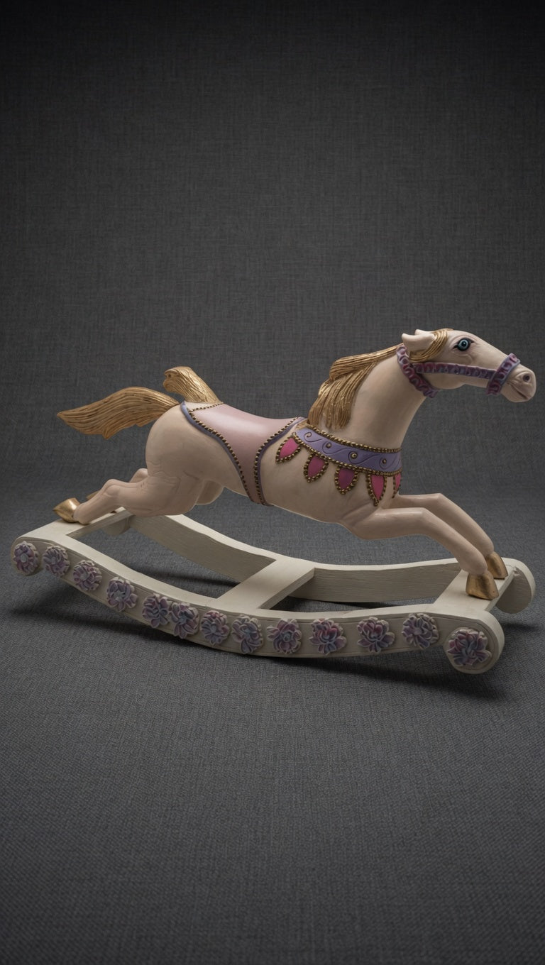 Hand-Painted Antique Rocking Horse – Pastel Nursery Decor, Heirloom Toy