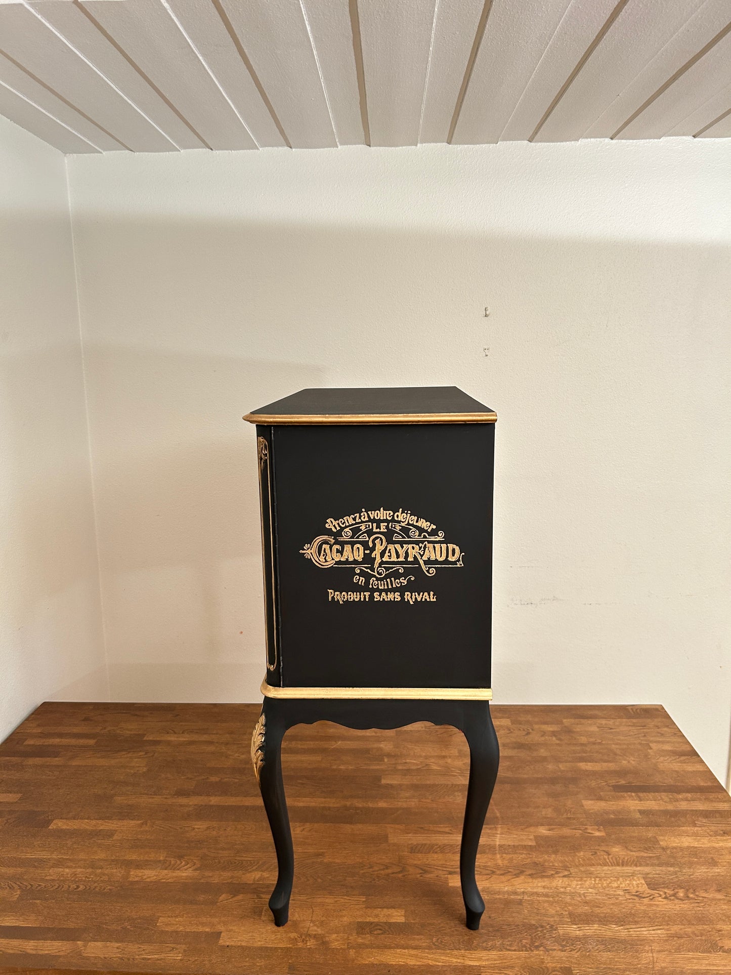 Handmade Toucan Tropical Cabinet | Decoupage Linen-Cotton, Black & Gold Baroque Accent